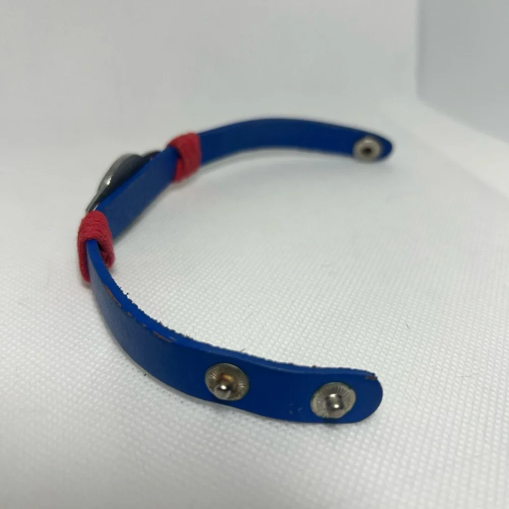 Chicago Cubs Blue Leather Bracelet with‎ Red Cord
